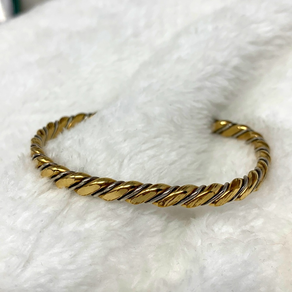 gold tone silver tone braided cuff slip on bracelet